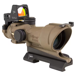 TRIJICON ACOG 4X32mm BAC ECOS FDE Tritium Amber Crosshair, Backup Iron Sights, Quick Release Mount & Automatic LED 3.25 MOA RMR (.223 BDC)