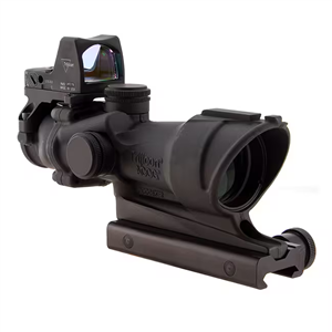 TRIJICON ACOG 4X32mm BAC ECOS Black Tritium Amber Crosshair, Backup Iron Sights, Thunb Screw Mount & Automatic LED 3.25 MOA RMR (.223 BDC)