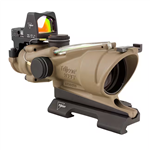 TRIJICON ACOG 4X32mm BAC ECOS FDE Green Crosshair, Backup Iron Sights, Quick Release Mount & Automatic LED 3.25 MOA RMR (5.56 BDC)